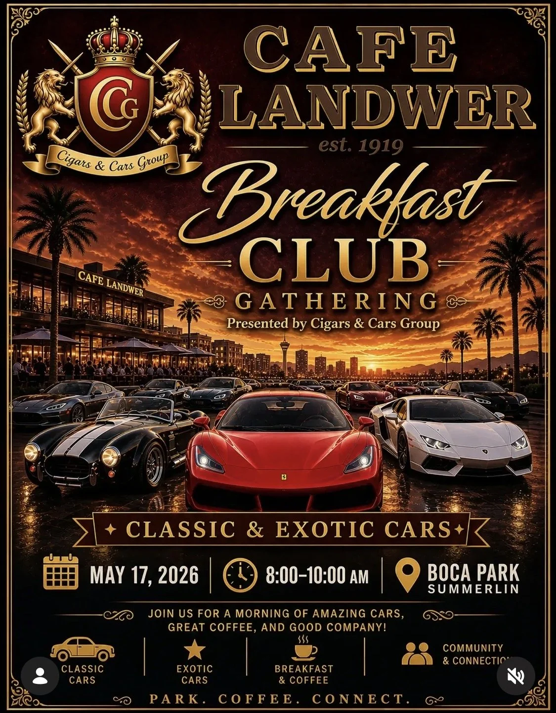 Cigars and Cars Group Cafe Landwer Breakfast Club may 17th 2026