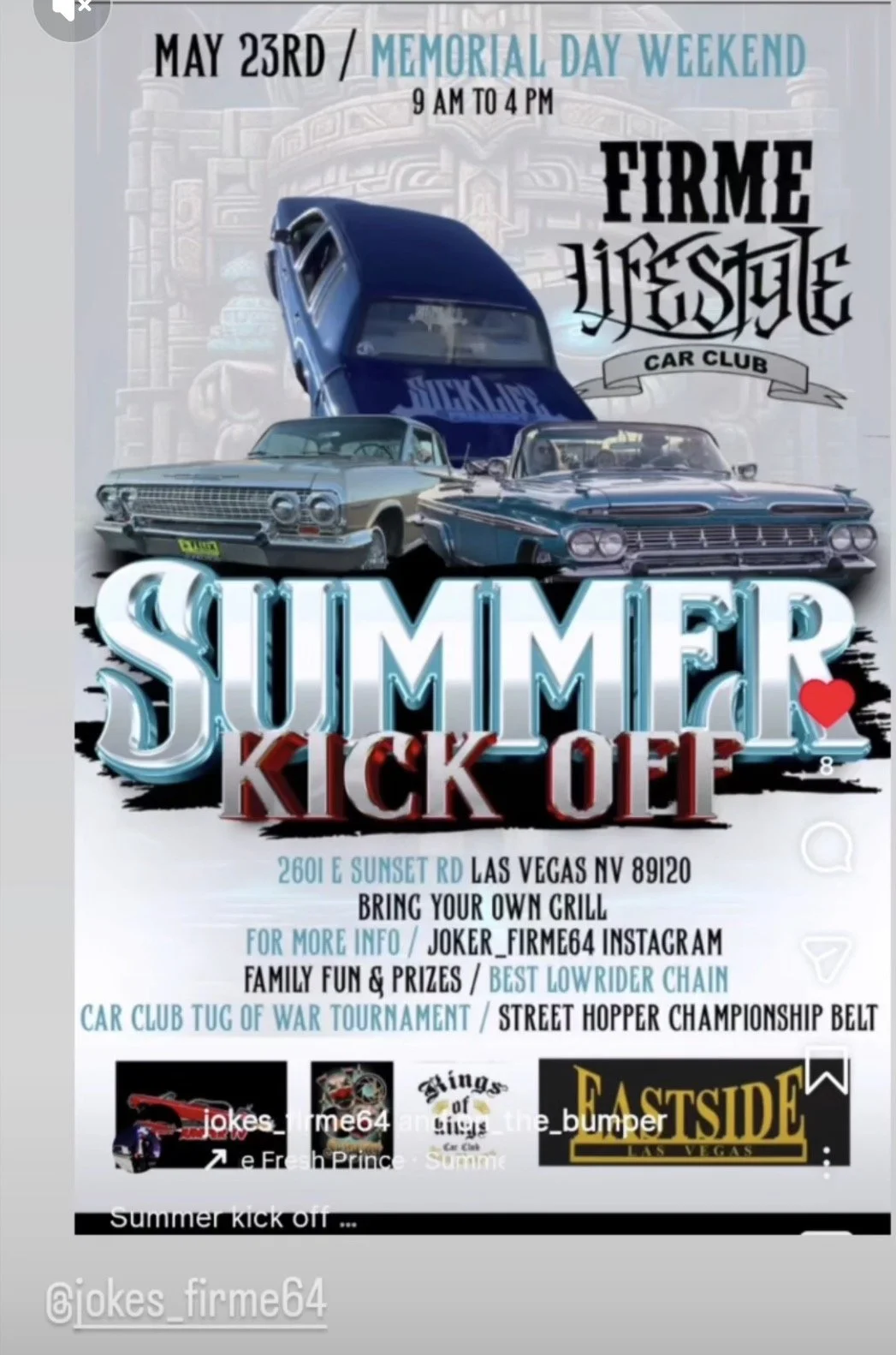 Lowrider Memorial Day Weekend Summer Kick Out Firme Lifestyle CC may 23rd 2026