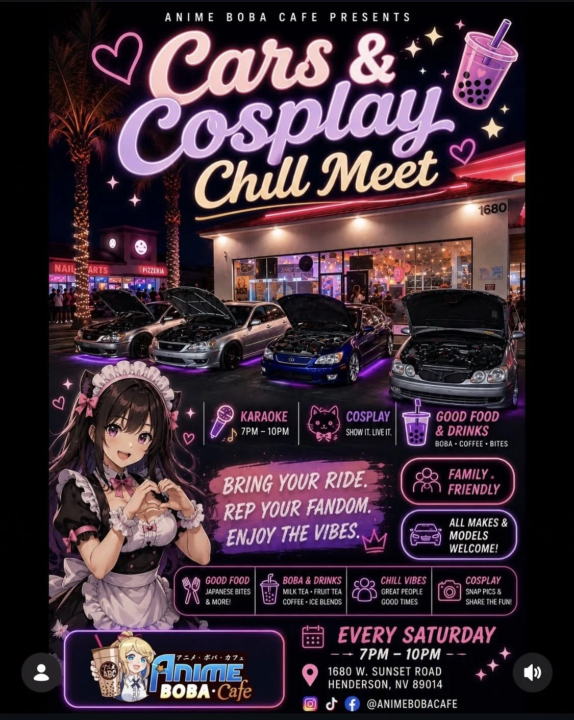 Cars and Cosplay Chill Meet at Anime Boba Cafe july 4th 2026