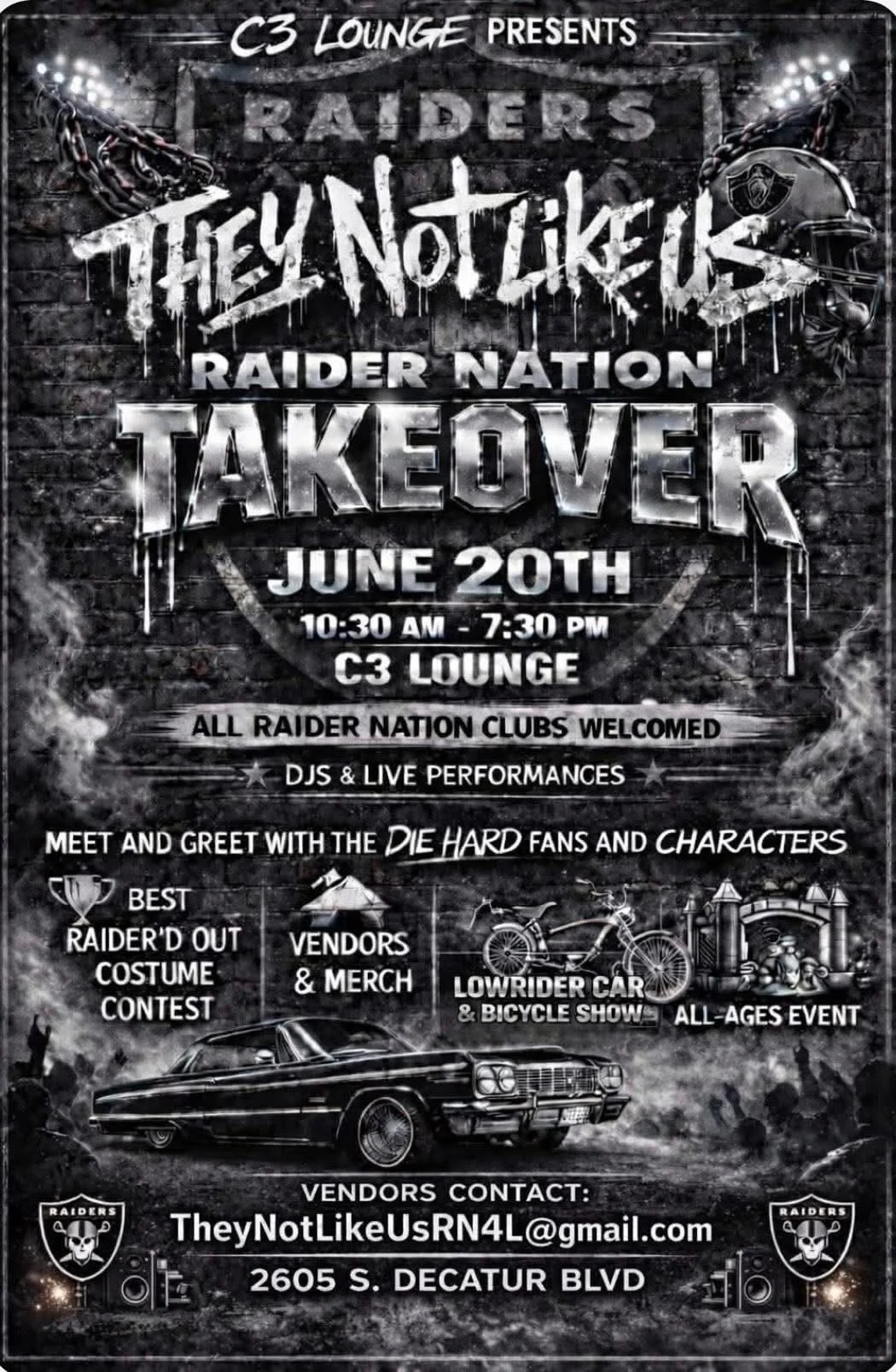 Lowriders They Not Like Us Raider Nation Takeover C3 Lounge june 20th 2026