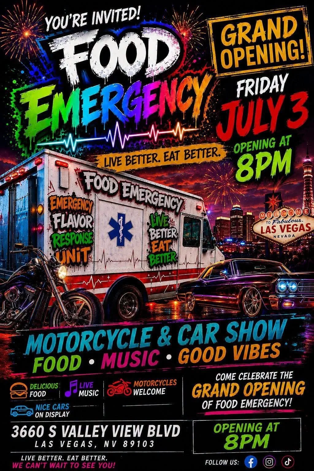 Food Emergency Motorcycle and Car Show july 3rd 2026