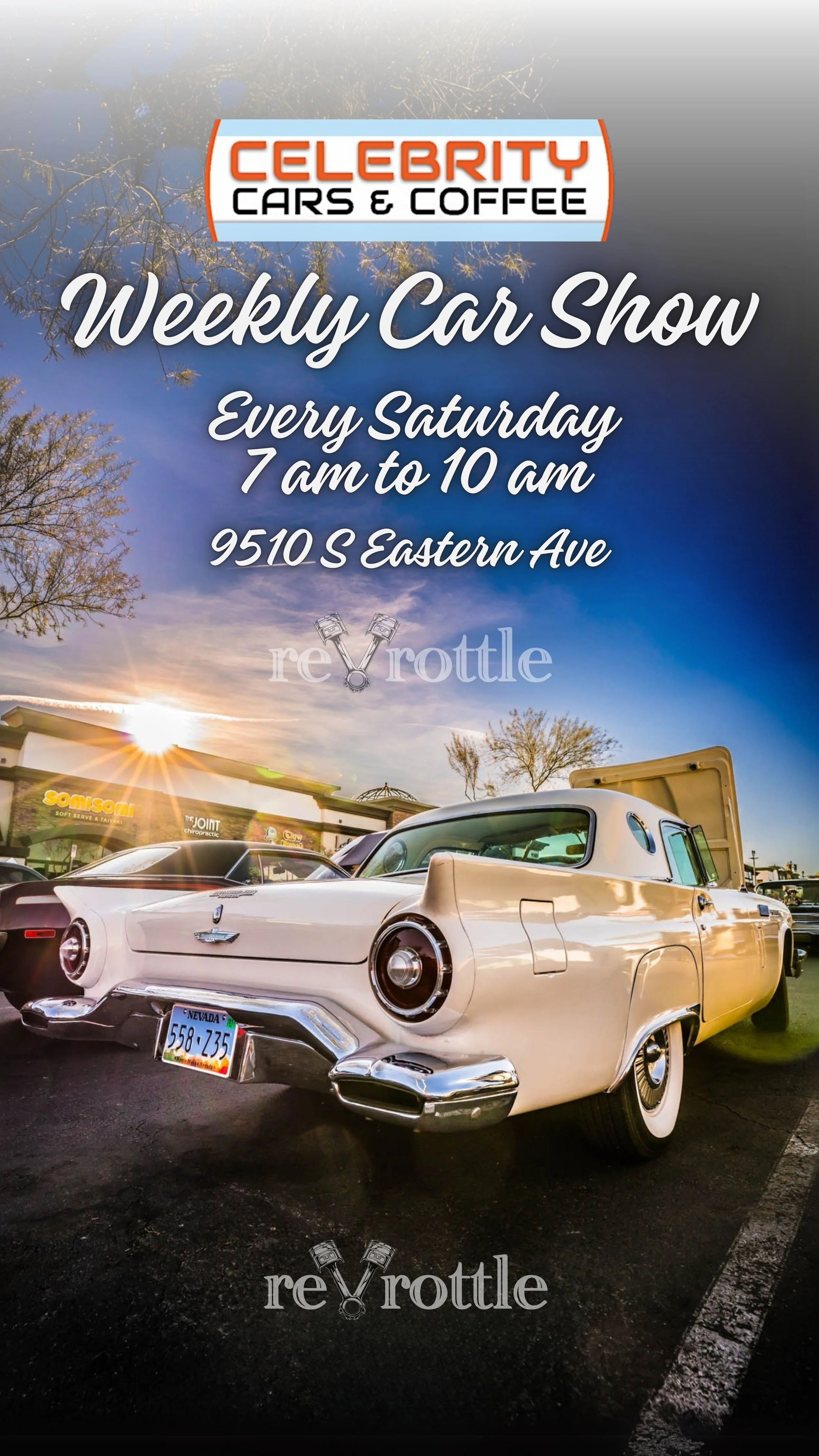 Celebrity Cars and Coffee Weekly Car Show Flyer apr 4th 2026