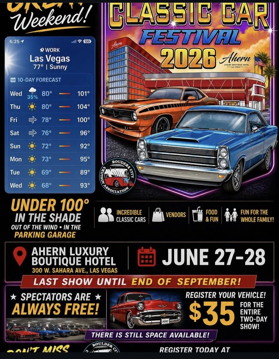 Vegas Classic Car Festival 2026 at Ahern Hotel june 27th 28th