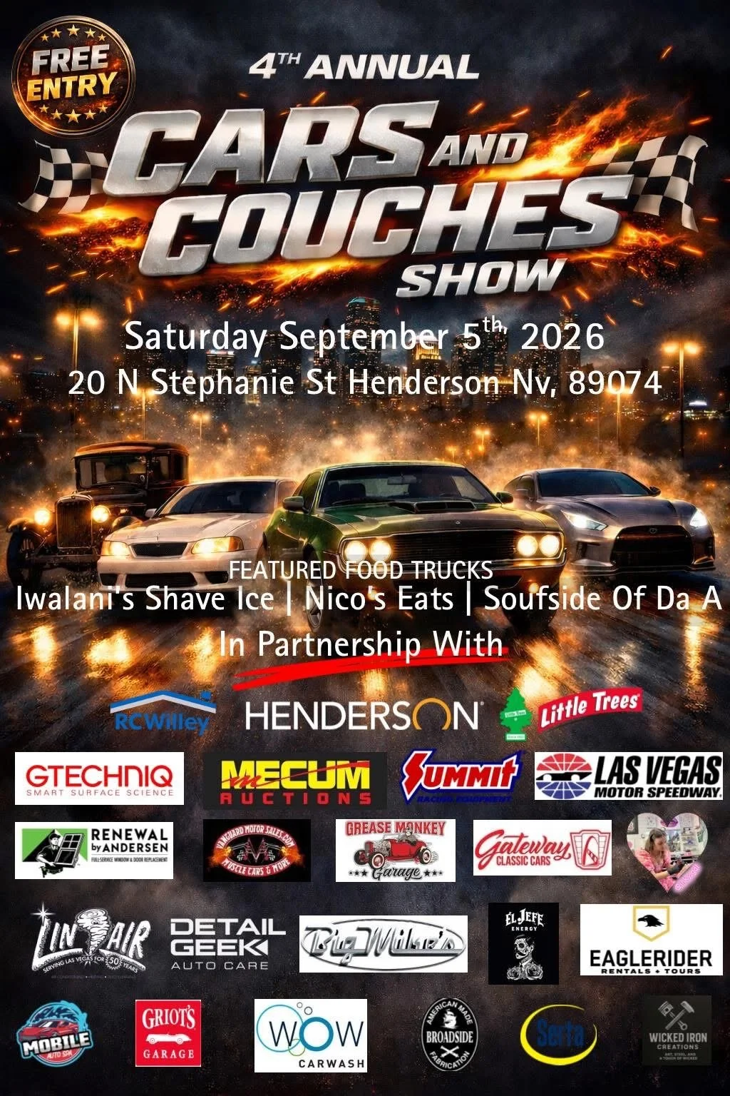 4th Annual Cars and Couches Show sep 5th 2026