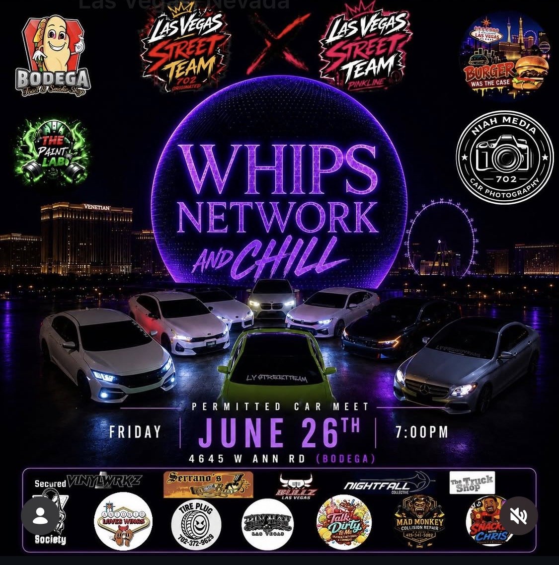 Whips Network and Chill Car Meet june 26th 2026
