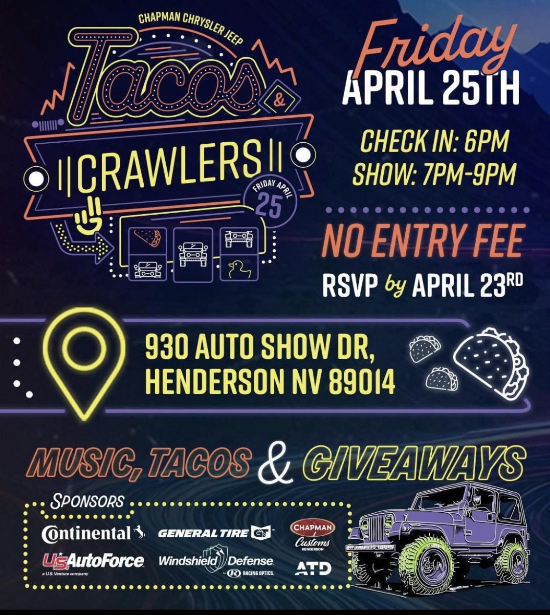 Tacos and Crawlers Chapman Chrysler Jeep April 25th 2025