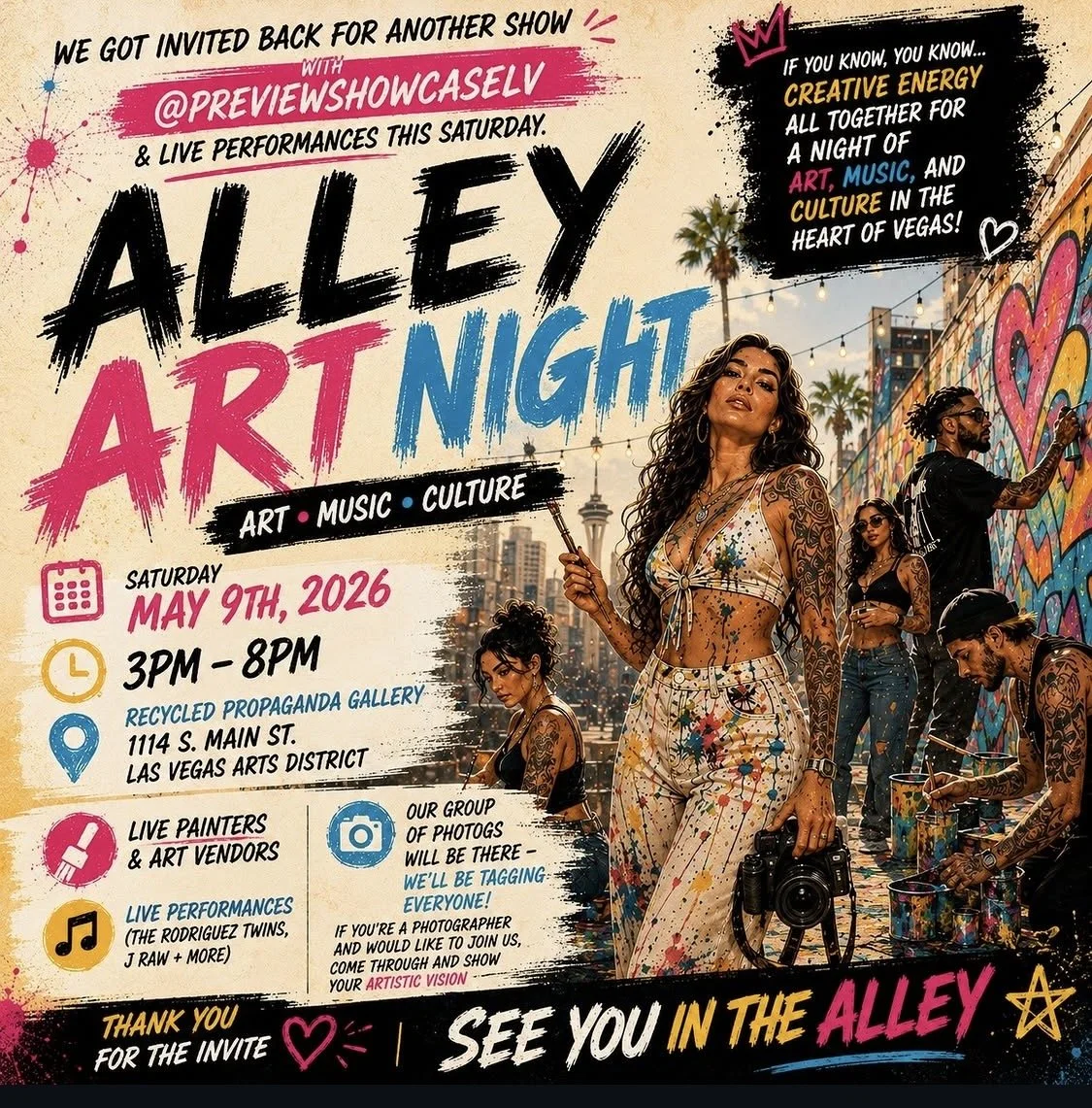 Alley Art Night Painters and Art Vendors may 9th 2026
