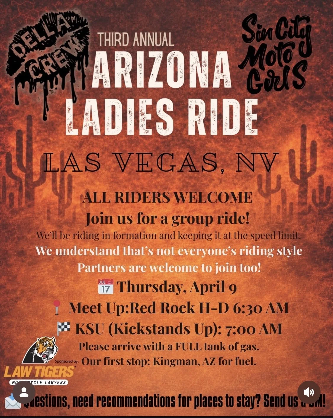 Third Annual Arizona Ladies Ride Della Crew Sin City Moto Girls Red Rock Harley Davidson apr 9th 2026