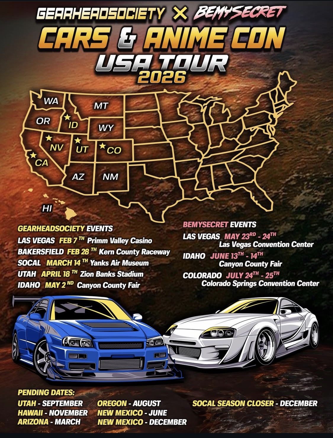 Gearhead Society Bemysecret Cars and Anime Con USA Tour 2026 May 23-24th 2026