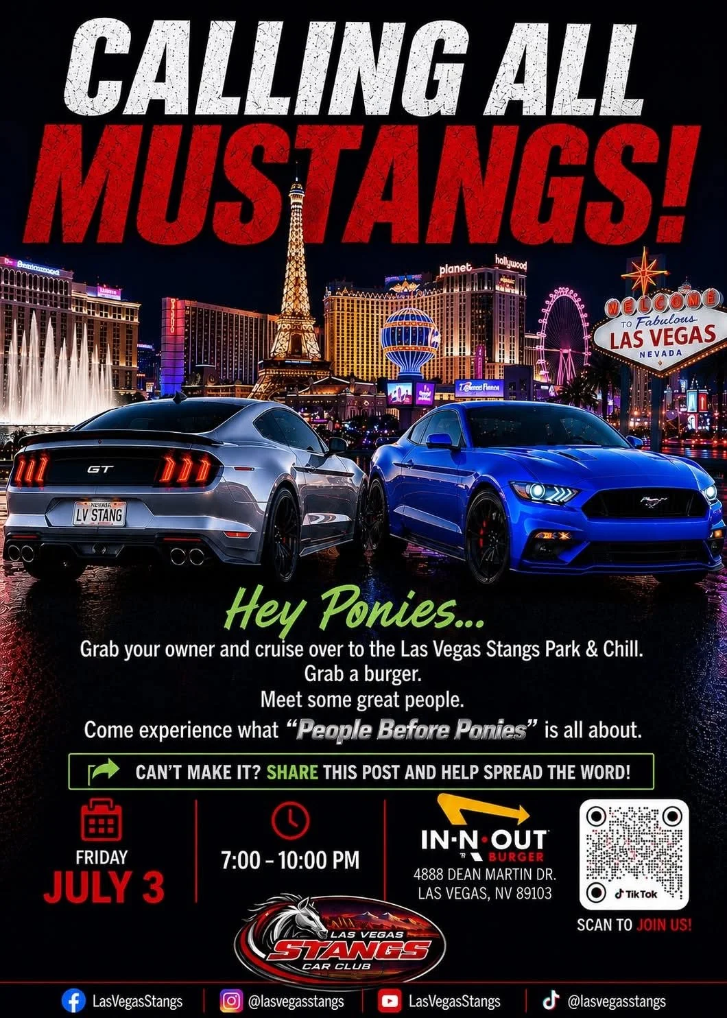 Calling All Mustangs Las Vegas Stangs Car Club july 3rd 2026