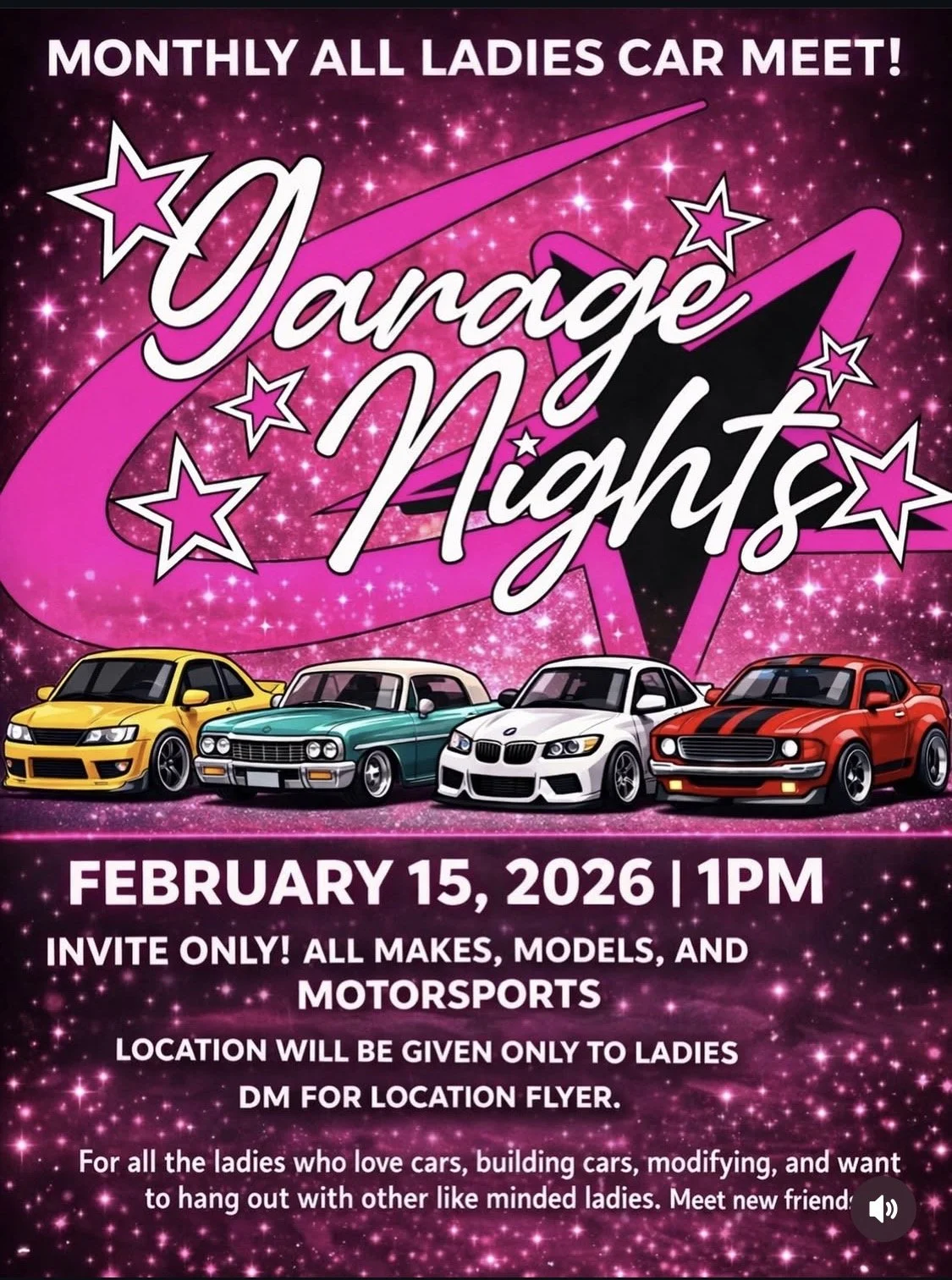 Garage Nights Monthly All Ladies Car Meet feb 15th 2026