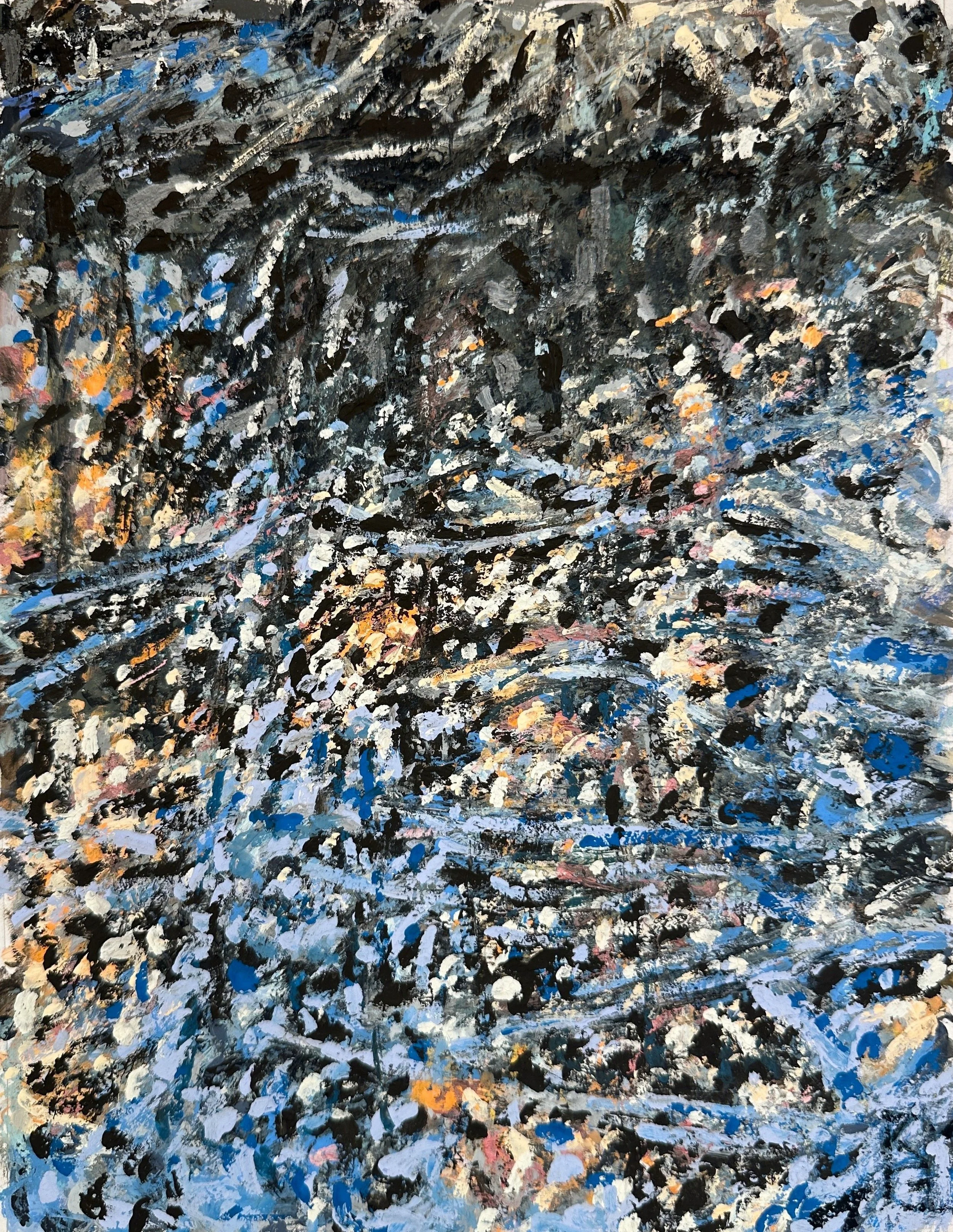 Still a glimmer (below the school pond, Keene Valley) / Mixed media on paper / 8 x 10.5" / 2026