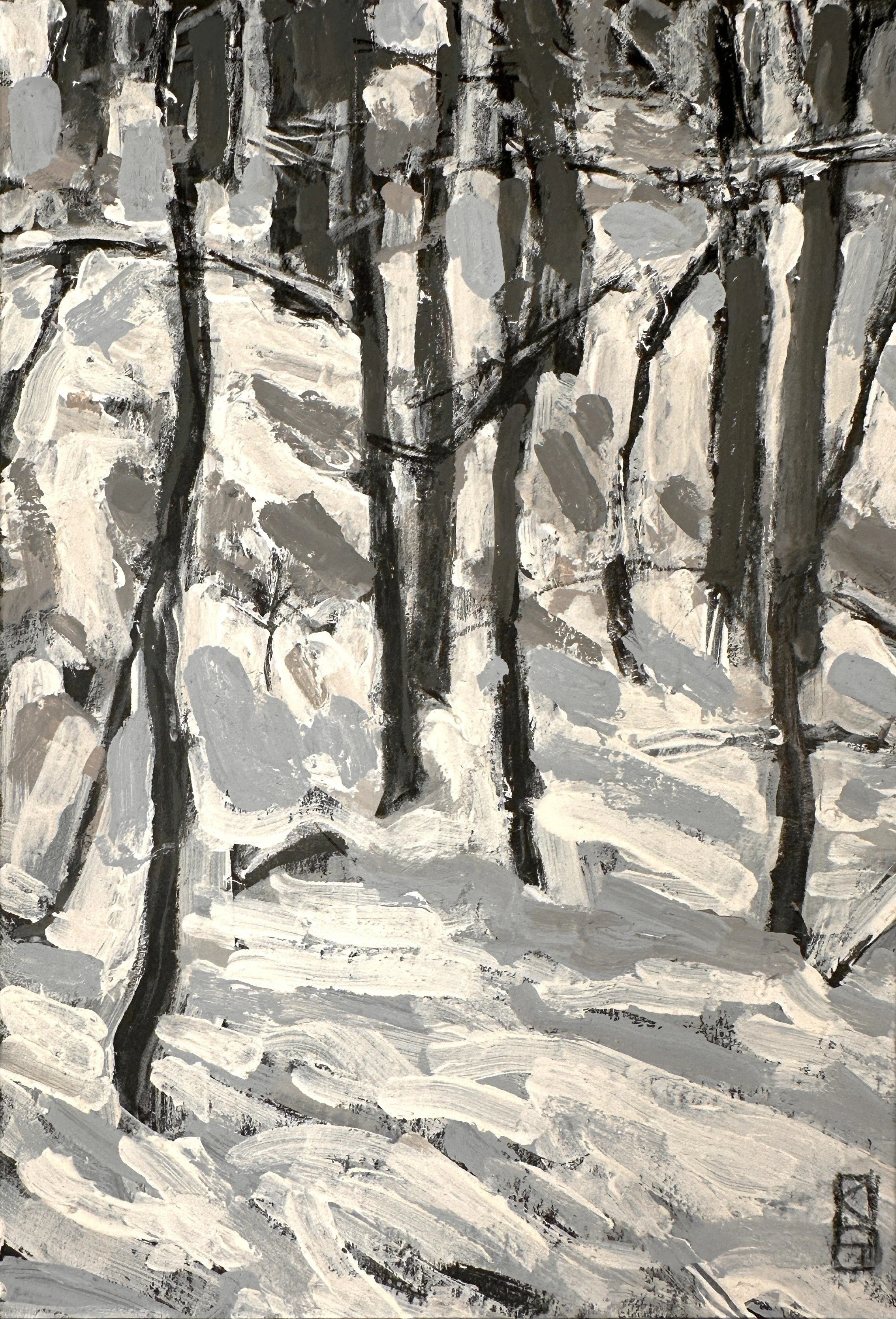 From a snow walk / Gouache on paper / 4.5 x  6.5" / 2025
