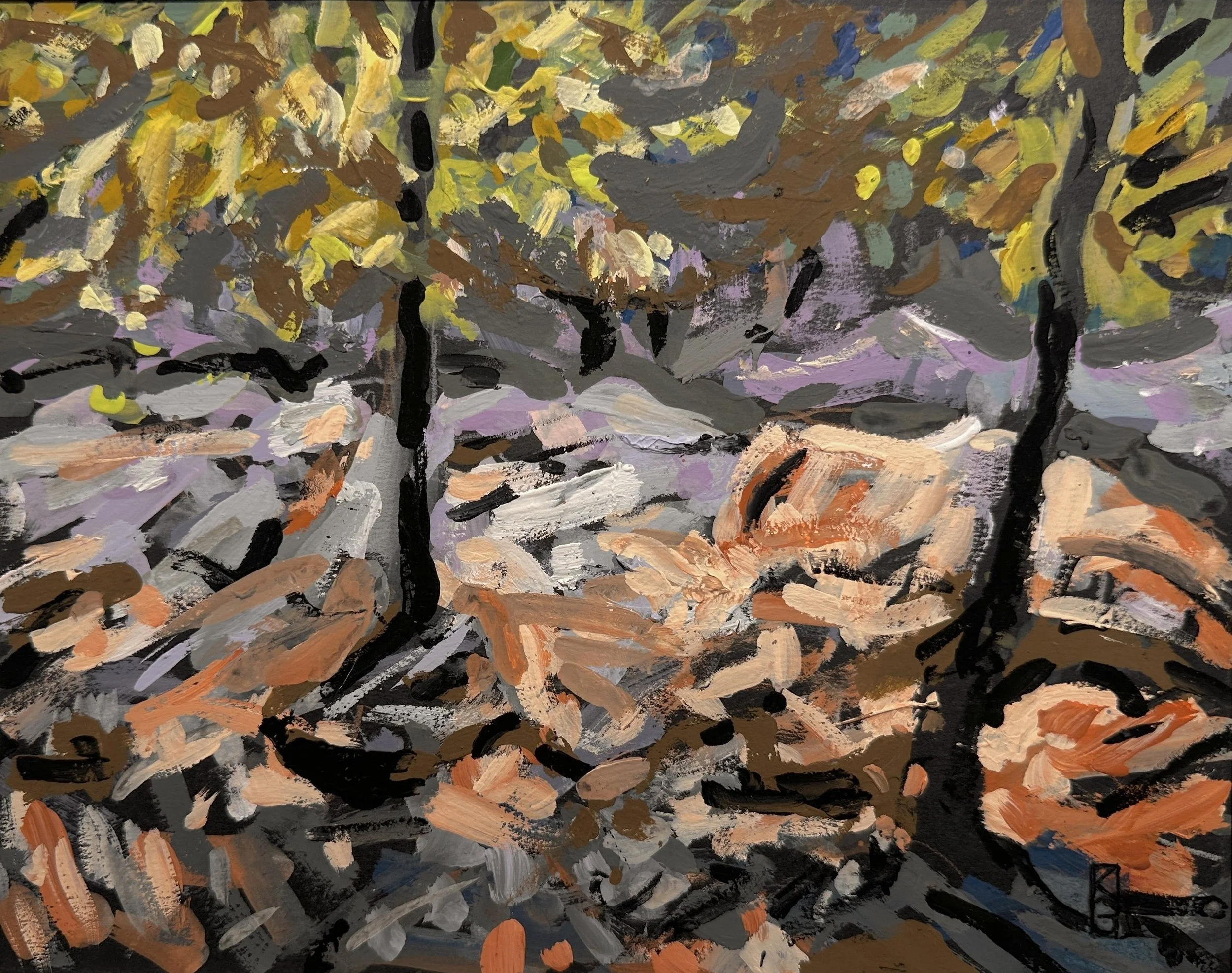 From the shade (below Hulls Falls) / Gouache on paper / 7.5 x 9.5" / 2025