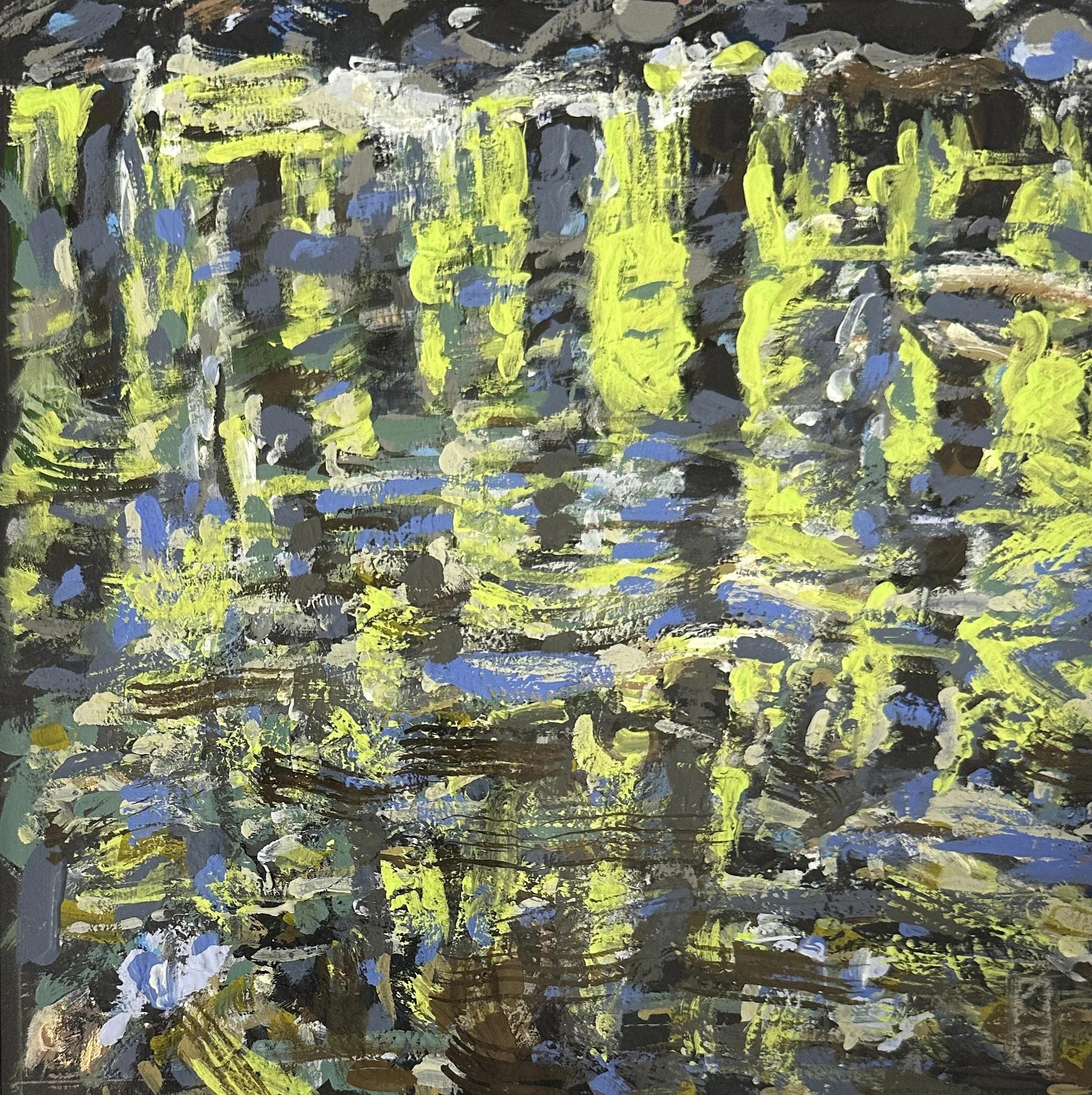 Midsummer reflection (the Boquet River) / Gouache on paper / 6x6" / 2026