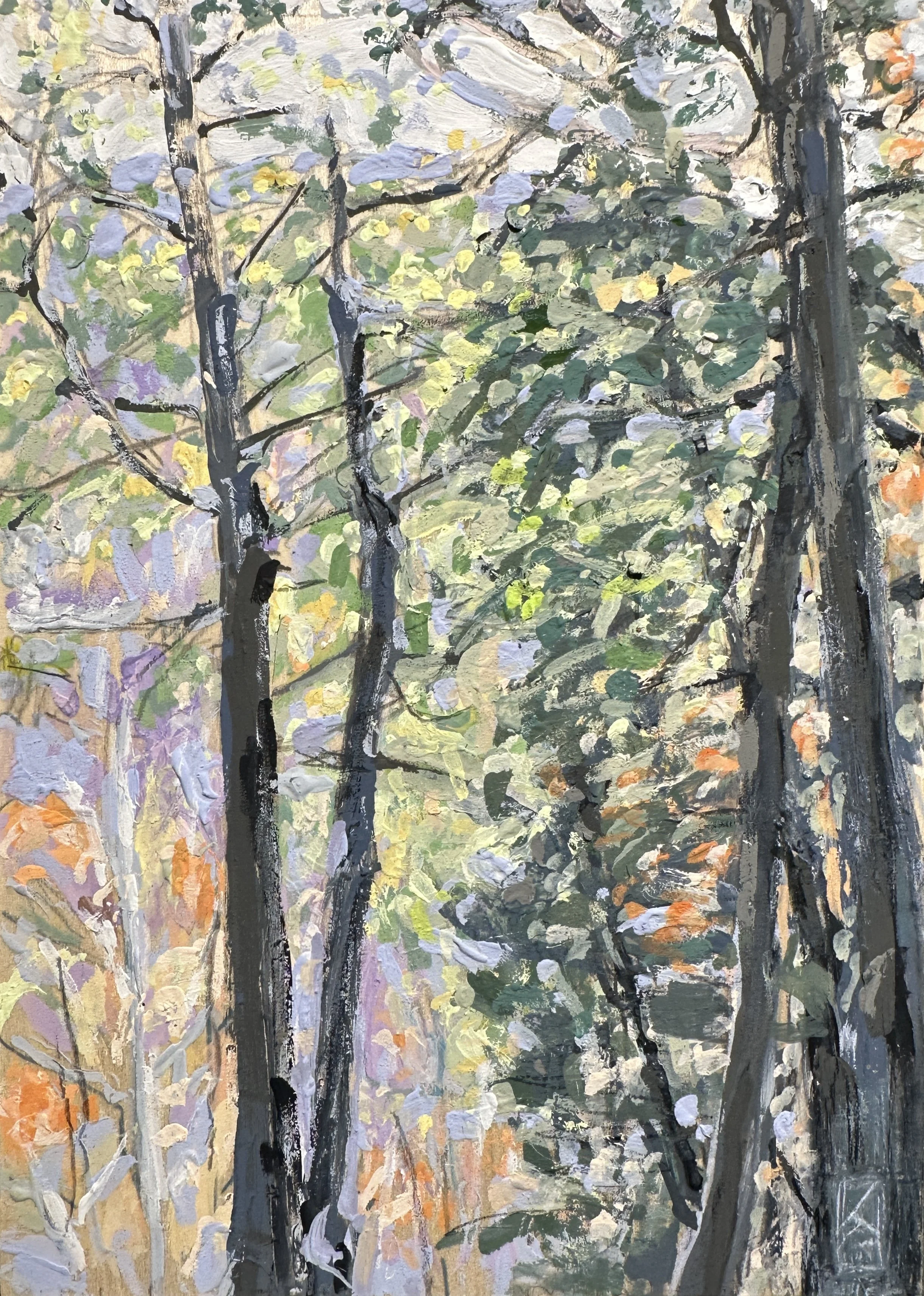 Looking up (Giant from Chapel Pond) / Gouache on panel / 5x7" / 2026