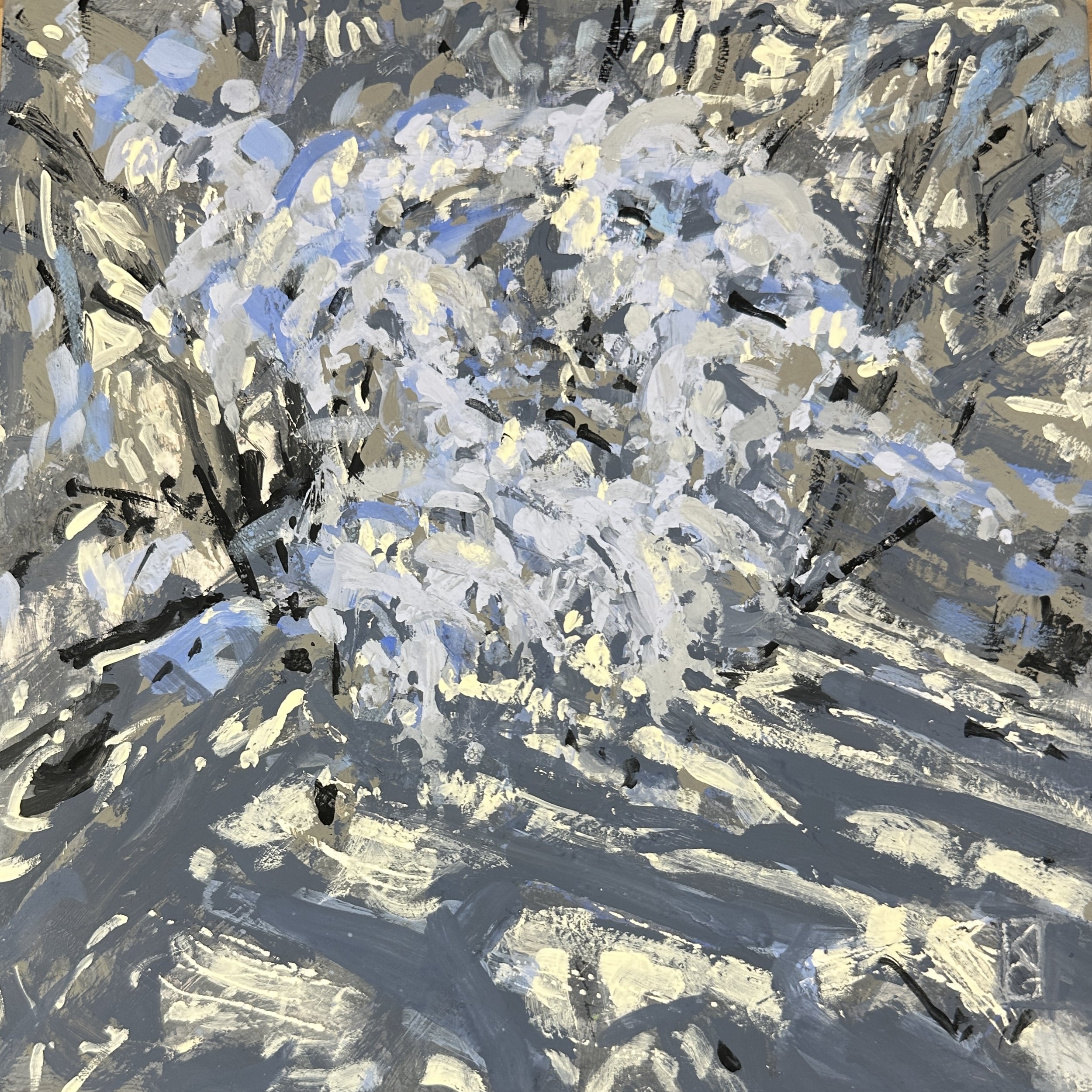 Heavy yet light, the snow / Gouache on clay board / 8x8' / 2026