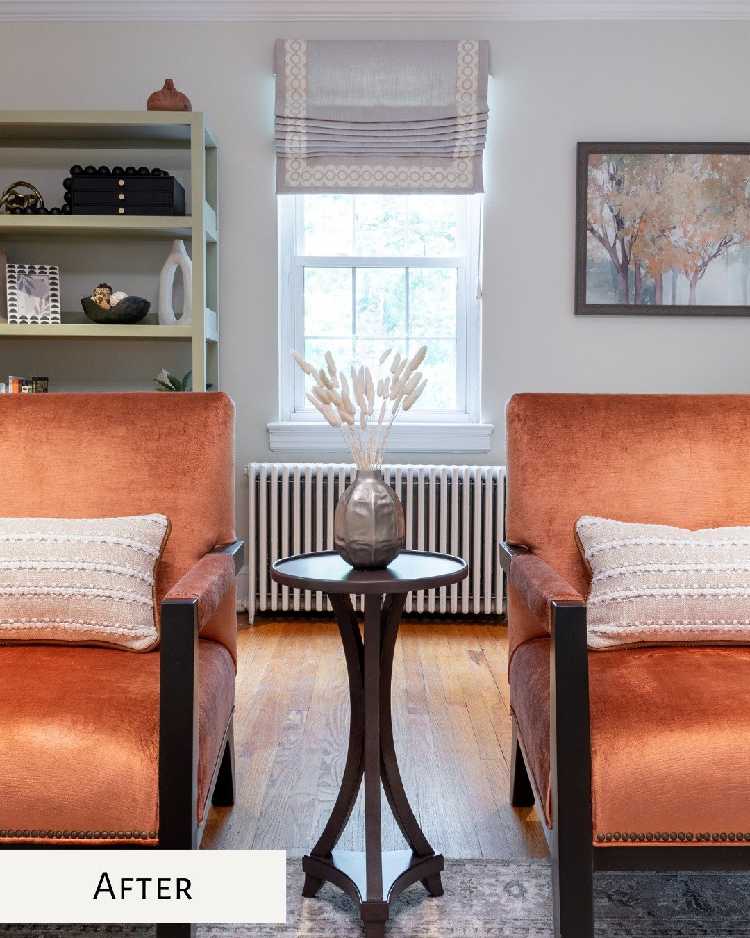 What started as a boxy, disconnected space is now a warm, modern retreat. 🏡

This 1942 colonial needed a living room that actually felt like home. Our clients, a young couple with three pets and a love of nature, were ready for a total reset. They w