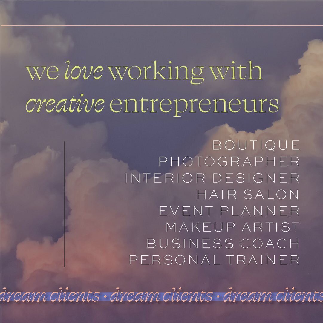 ATTENTION ALL CREATIVE ENTREPRENEURS!

Let&rsquo;s take your business to the next level with a new brand and website that has a vibe + energy to match your offerings and attract your dream clients

Let&rsquo;s be a Dream Team together ✨
