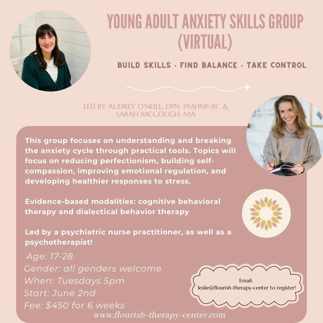 Do your thoughts feel like they won&rsquo;t slow down? 

Flourish Virtual Anxiety Skills Group for Young Adults
 🧠🌸

Less &ldquo;what if.&rdquo; More &ldquo;I&rsquo;ve got this.&rdquo; 👏

Led by both a psychiatric nurse practitioner and a therapis
