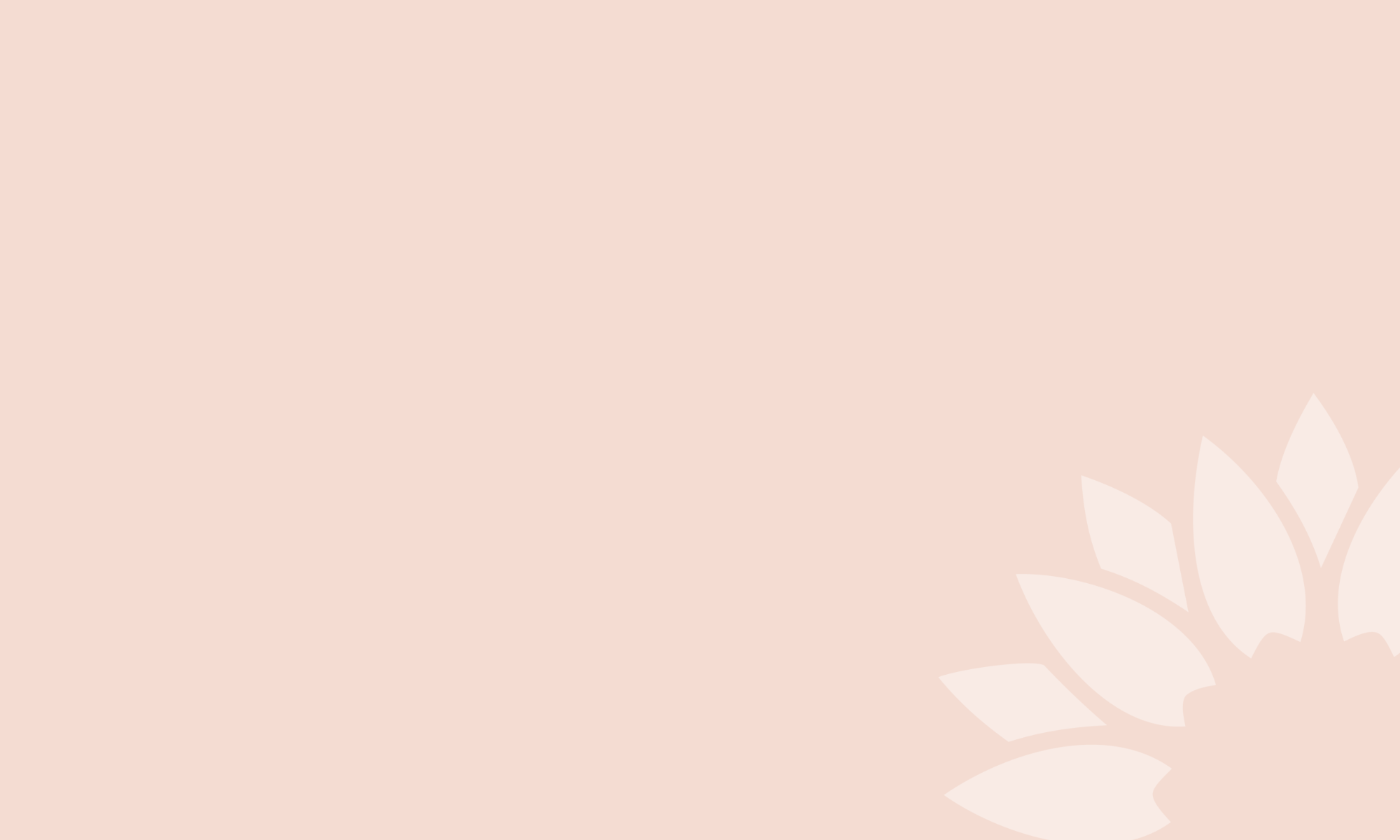 A pale pink background with a soft white floral design in the bottom right corner.