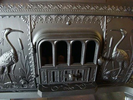 1880's Aurora Todd Stove, Bridge and Beach Co.
Cranes on each side. This is in RESTORED condition
$1250