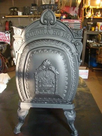 1880's Aurora Todd Stove, Bridge and Beach Co.
Cranes on each side. This is in RESTORED condition
$1250