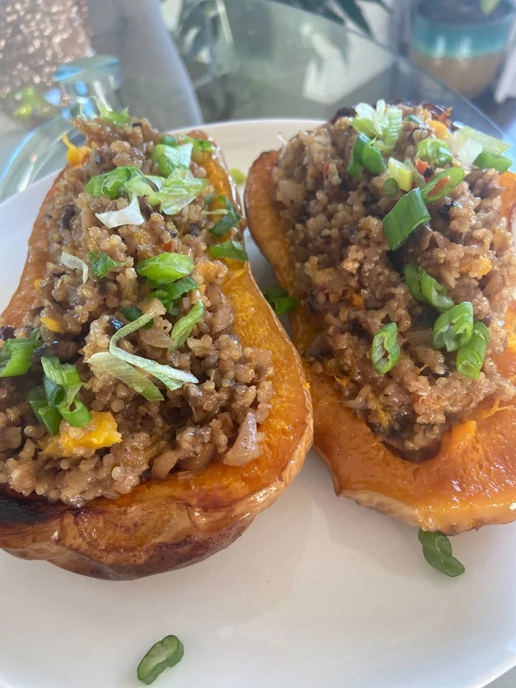 Stuffed Butternut Squash w/ Walnut Meat & Quinoa