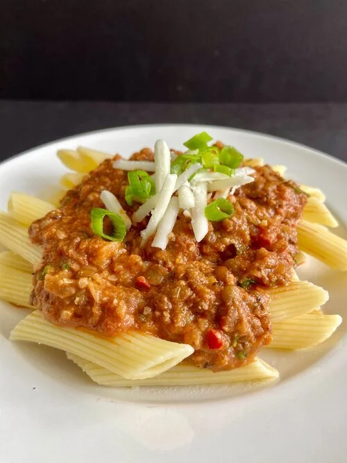 Cheesy Lentil Walnut Meat Sauce