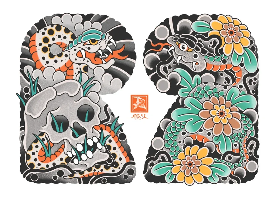 A3 snake half sleeve prints (29.7x42cm)