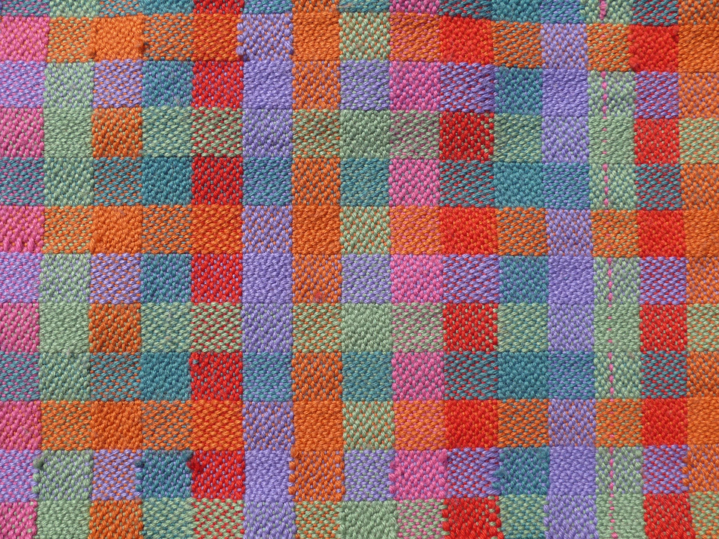 2022. Color Block Scarf. 8-harness weaving made in Florence, Italy. I used 4 different warp colors and 6 different weft colors. I wanted to experiment with combinations of colors in this weaving and how they would interact; Influenced by Color Block 