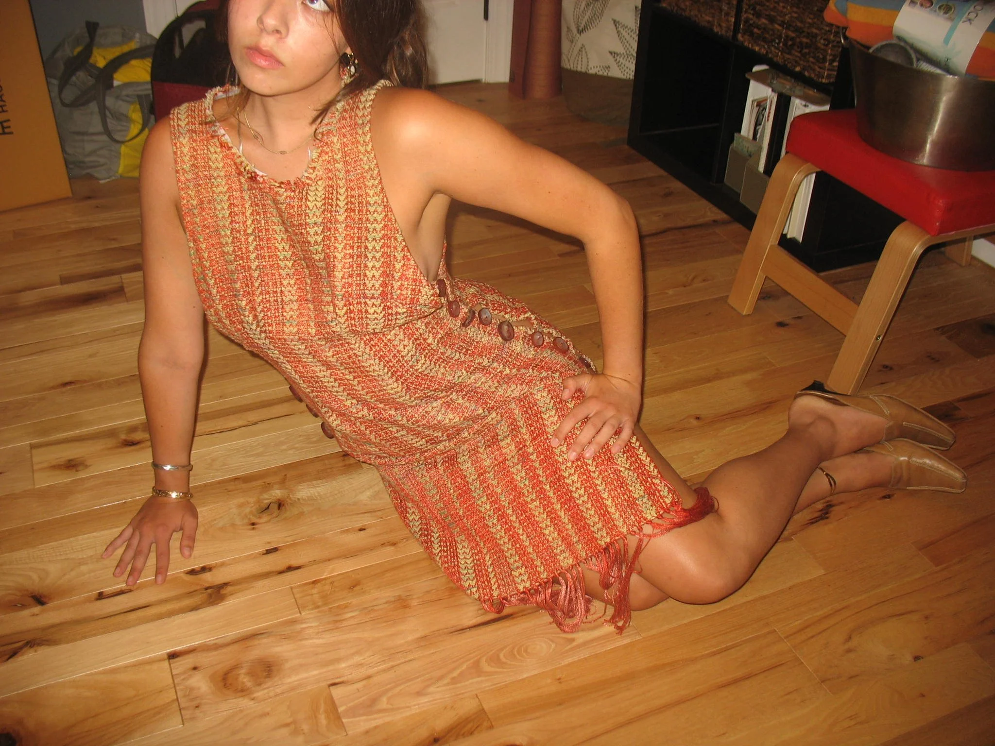 2022. Orange Hand-Woven Dress. Inspired by Textile Museum in Prato, Italy, I constructed a dress using hand woven fabric with hand-dyed yarns. Thinking of the construction of a garment as a whole, I wanted to create the fabric by hand and feel my fab