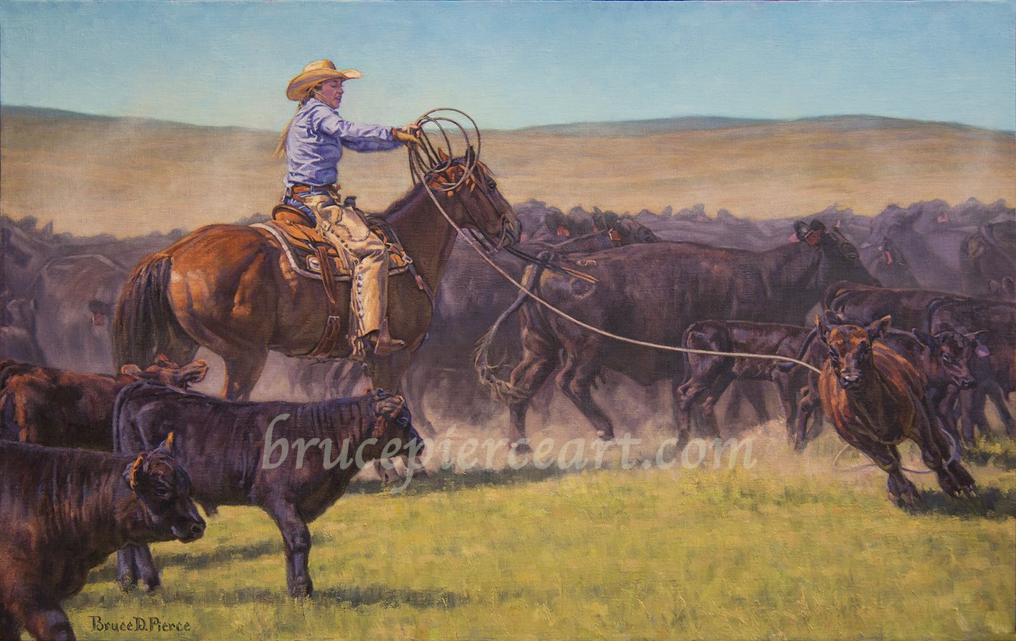 "Just About At the End of His Rope"
oil on linen, 24"x 38", Sold.
Giclee prints available. Kelley Haythorn again, getting the job done!