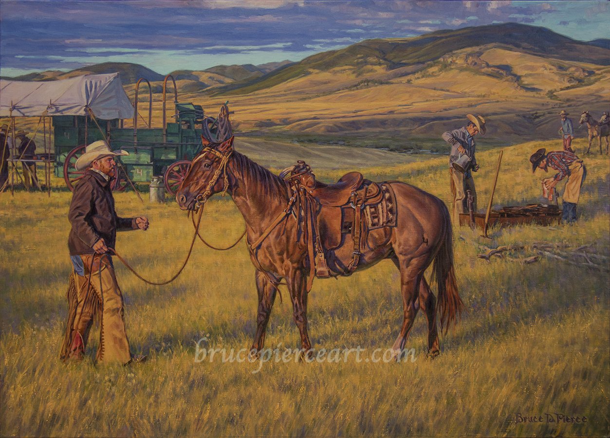 "Trying to Broker a Truce"
oil on linen, 30"x 42", Sold.
Giclee prints available. About 14 of us artists, were able to go to the historic Haythorn Ranch in the sand hills of Nebraska for a photo shoot. We took photos of them doing their differen