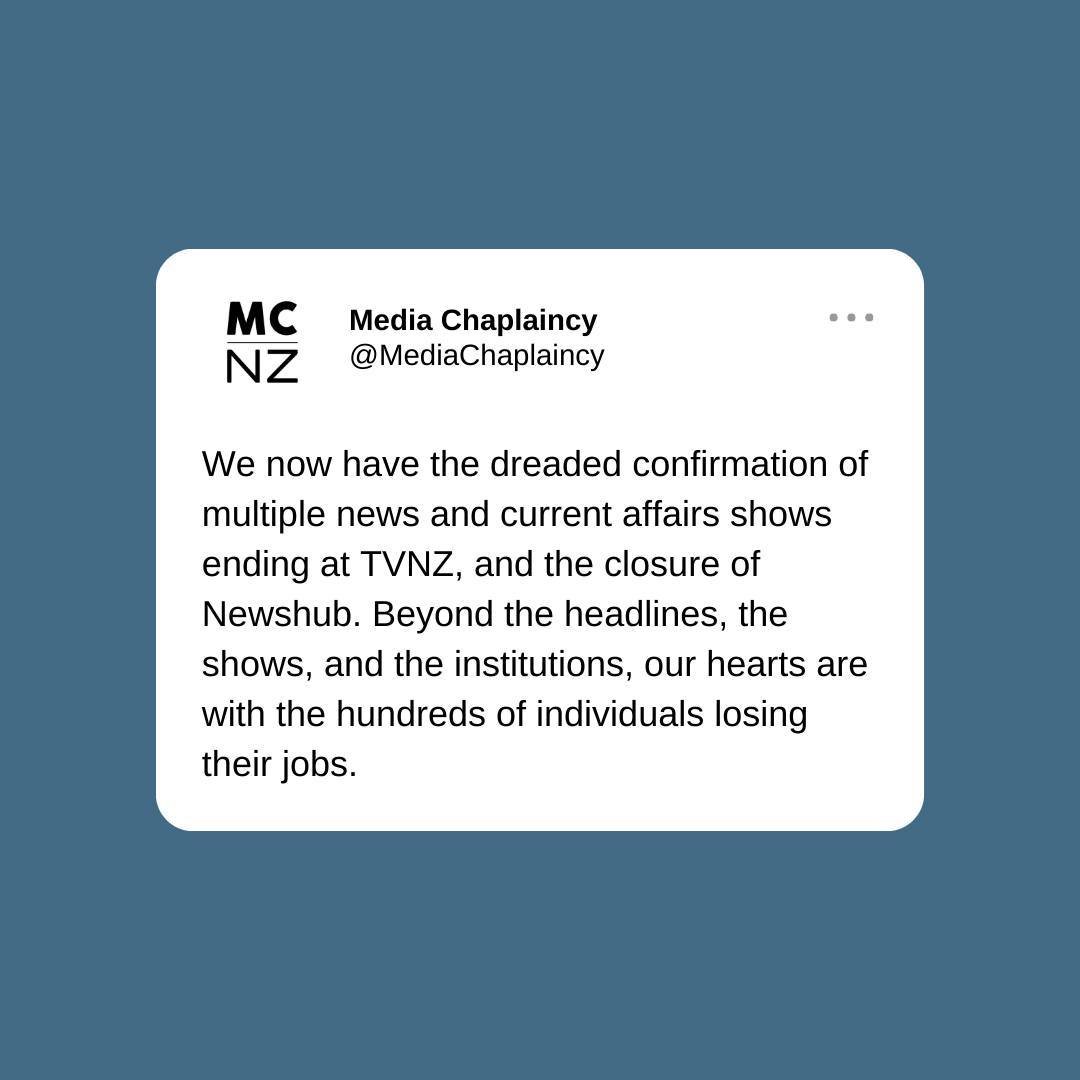 It's a tough week for our media here in Aotearoa New Zealand and our @mediachaplaincy and @saltmedianz teams are at work offering support to those affected by these many job losses 💙