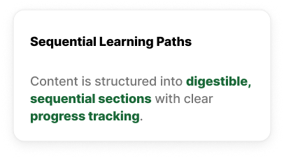 Slide titled 'Sequential Learning Paths' with bullet point about structured content, digestible sections, and clear progress tracking.