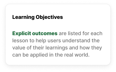 Slide with the heading 'Learning Objectives' and a bullet point about explicit outcomes for lessons, emphasizing understanding and real-world application.
