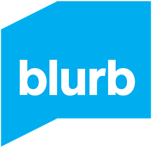 Blurb logo with a blue chat bubble and white text