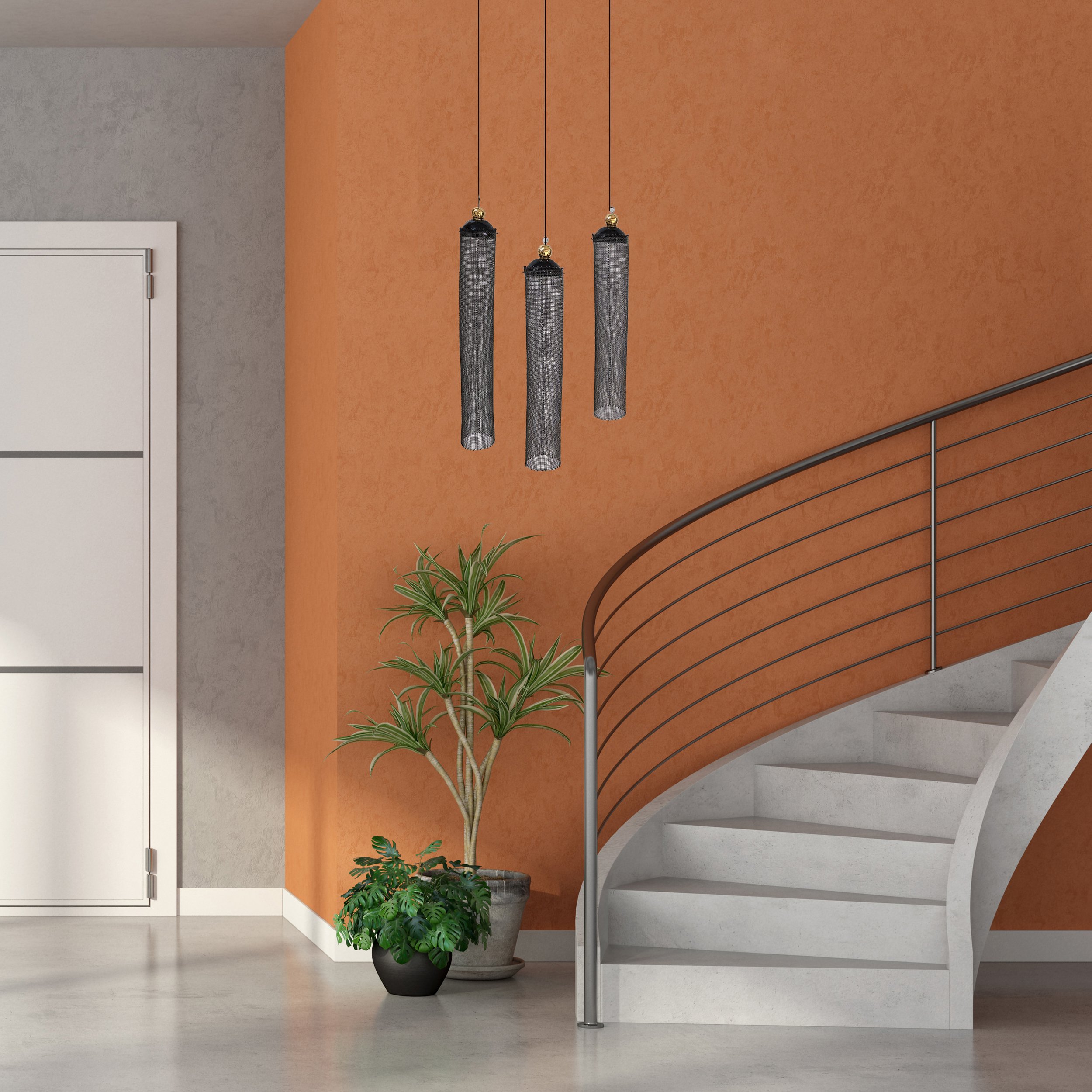 Steel Wire Mesh and Ceramic Hanging Sculptures, set of three #25