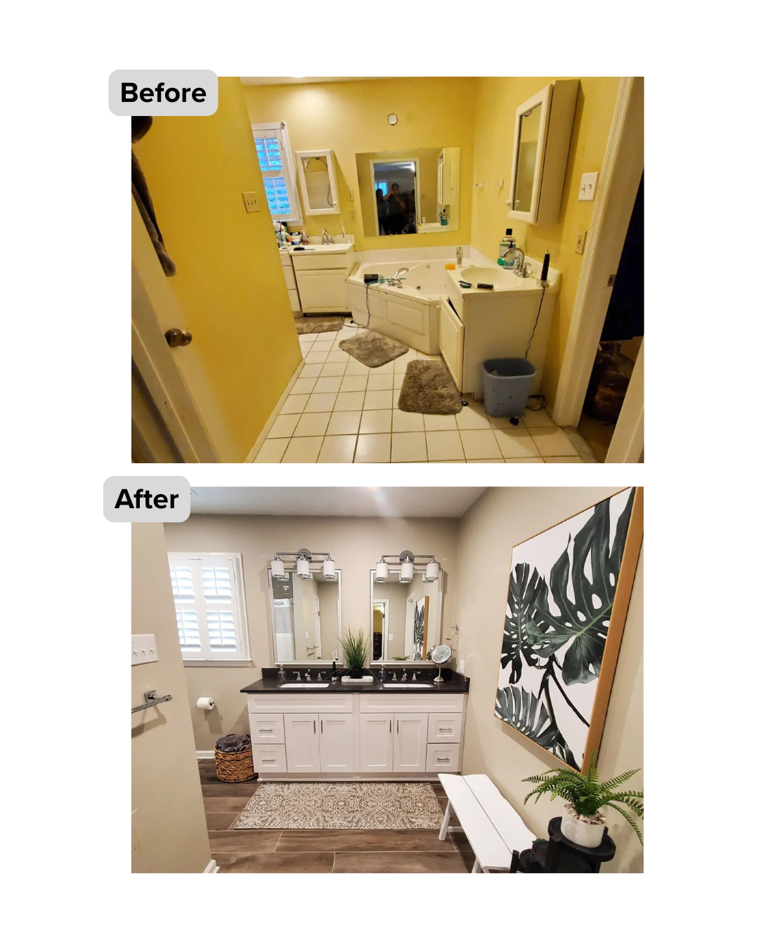Before and after of a bathroom remodel