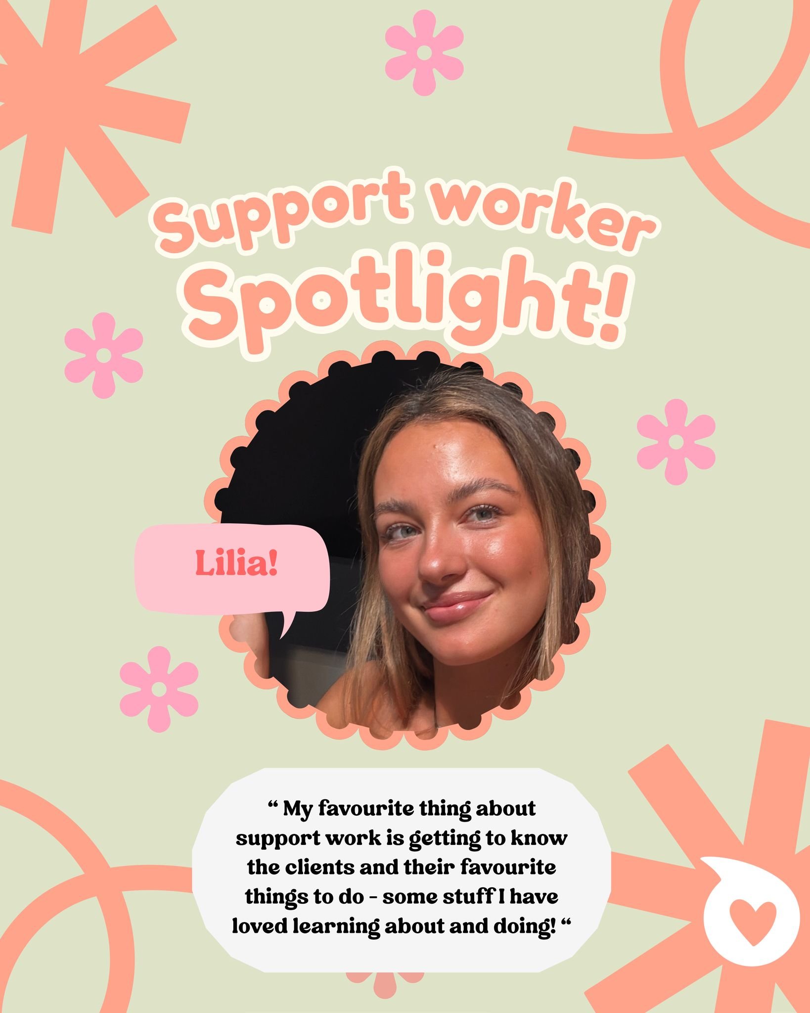 Meet Lilia 👋

Time for another Cross Care Support worker spotlight 💚

We asked Lilia a couple of fun questions so everyone could get to know her a little better:

Q: Fun fact about you?
A: I can speak fluent in another language 🗣️

Q: What do you 