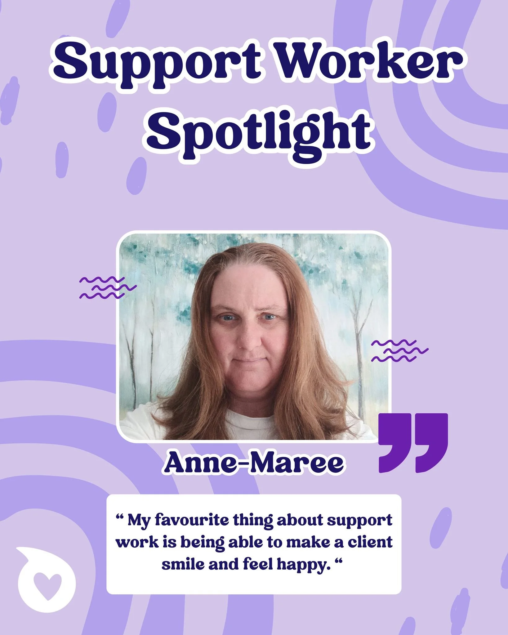Meet Anne-Maree!❤️

Anne-Maree brings kindness, reliability, and a genuine passion for support work to every shift.

Weekends for Anne-Maree are all about getting out and about with her dogs, exploring new places, and making the most of quality time 