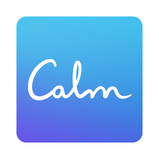 A blue gradient square with the word "Calm" written in white cursive font.