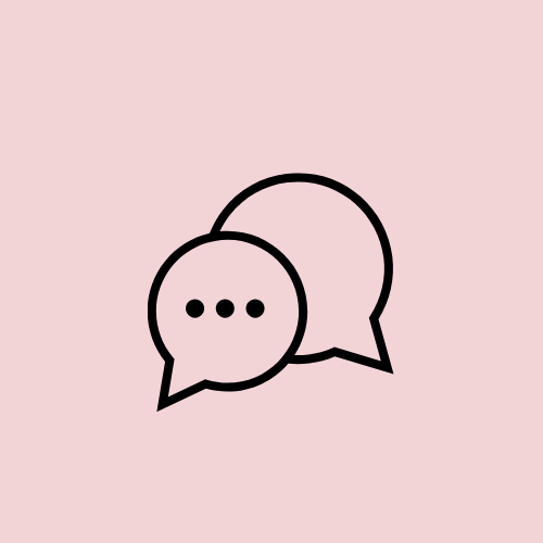 Two speech bubbles, one overlapping the other, on a pink background.