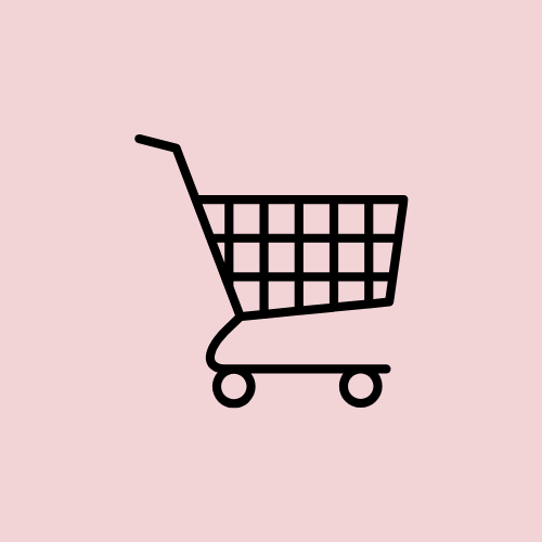 Simple black shopping cart icon on a pink background.