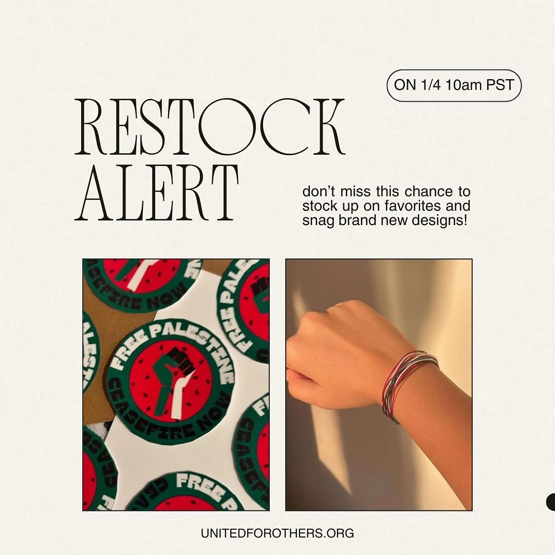 🎉 RESTOCK ALERT + HAPPY NEW YEAR! 🎉
Start 2025 with purpose and style!

📅 Happening 1/4 at 10 AM PST
✨ Ring in the new year by stocking up on your favorites and discovering brand-new designs!

✔️ Limited-edition items to celebrate solidarity
✔️ Ha