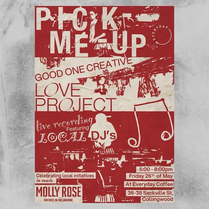 Join us for knock-offs 🍻 funky trax, and ferocious reading 📚

Pick-Me-Up 02 Launch Party x Love Project Special 🎵

Friday May 26th 5pm-9pm at @everydaycoffee 

Registrations and pre-sale PMUs at the link in bio. 

@loveprojectau combines music and