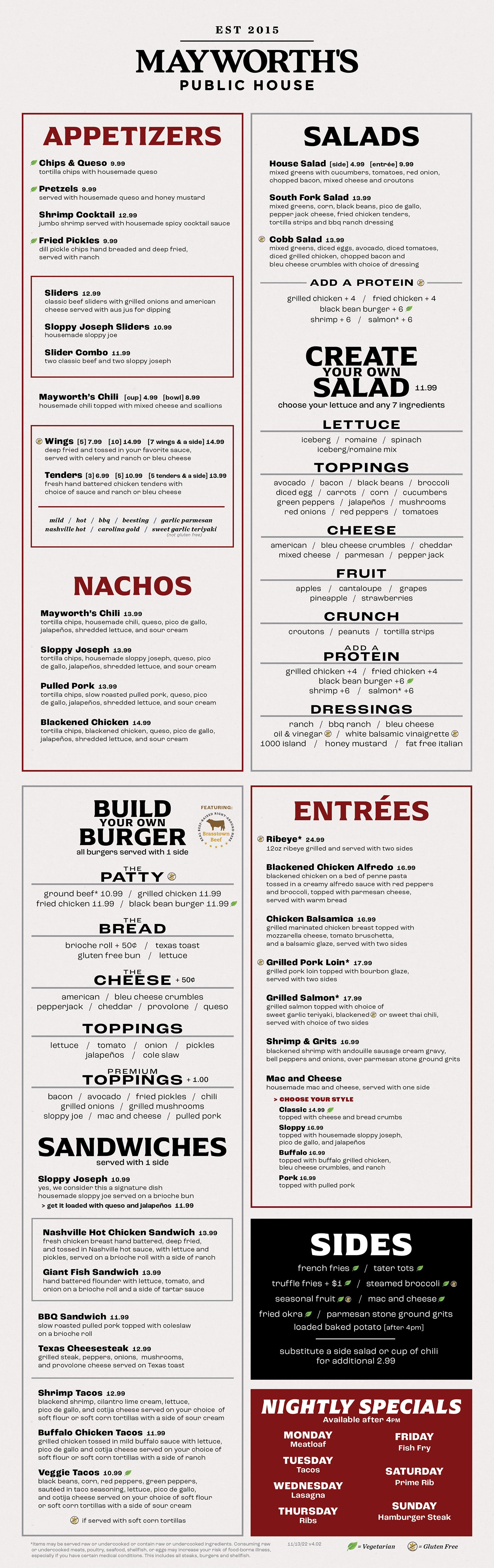 Lunch & Dinner — Mayworth's Public House