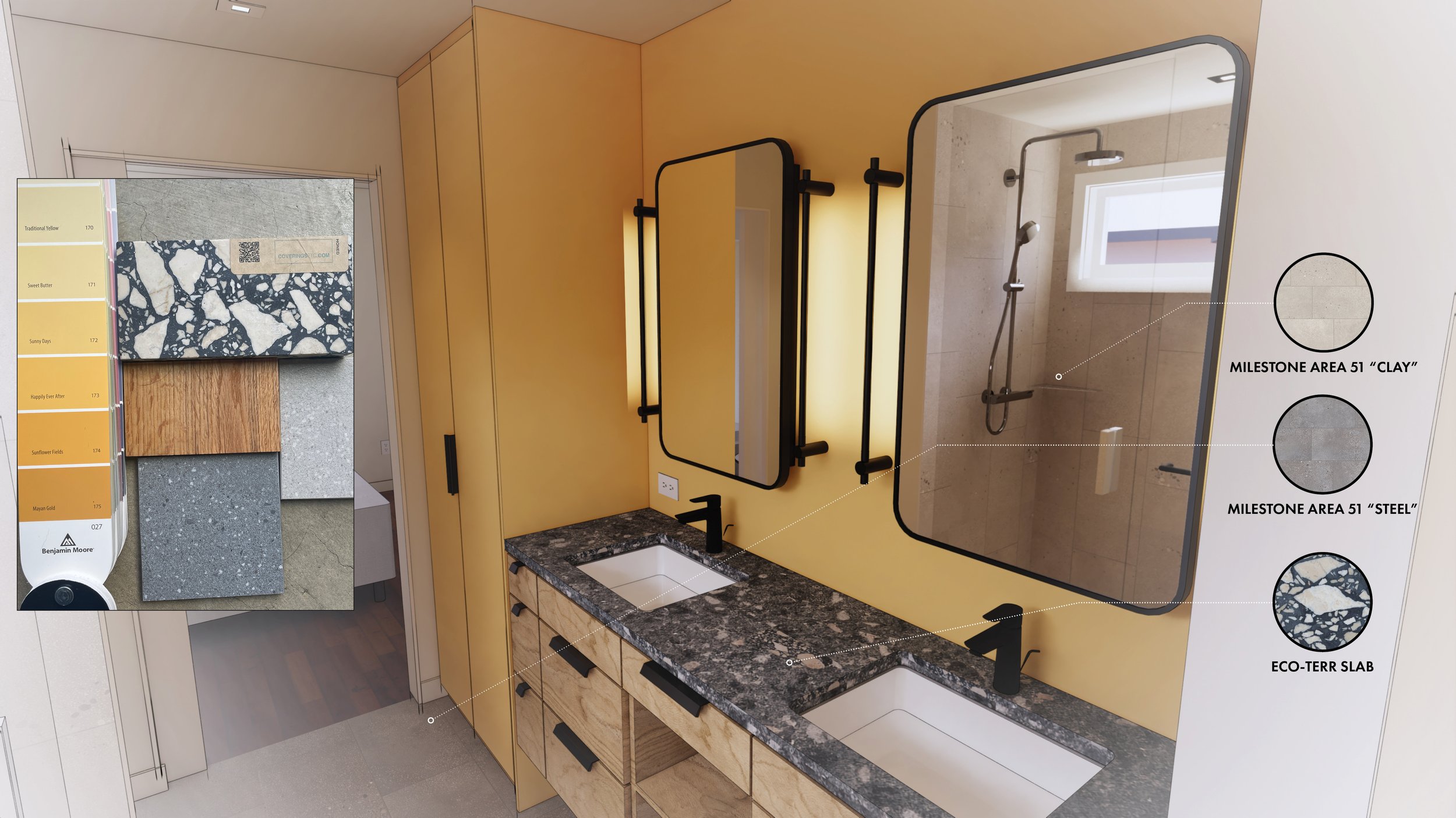 Powder Room Rendering & Material Samples