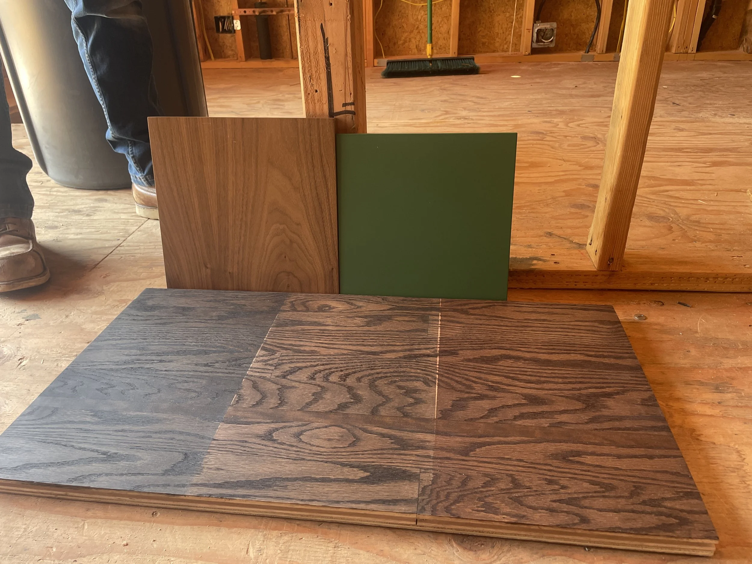 Construction Progress - Kitchen material samples & floor stain options